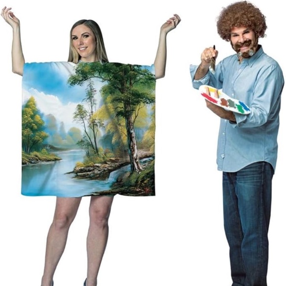 Women's Bob Ross Painting Dress Adult Halloween Costume size 4-10 - Picture 1 of 3
